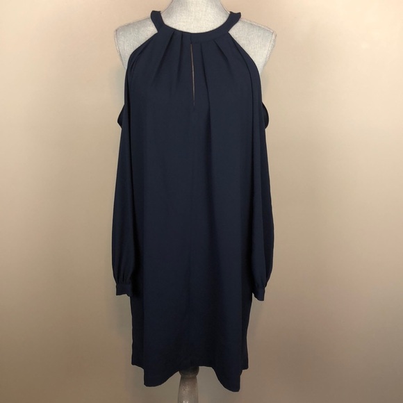 BCBGMaxazria Navy Cold Shoulder Dres Size Medium - Picture 2 of 8